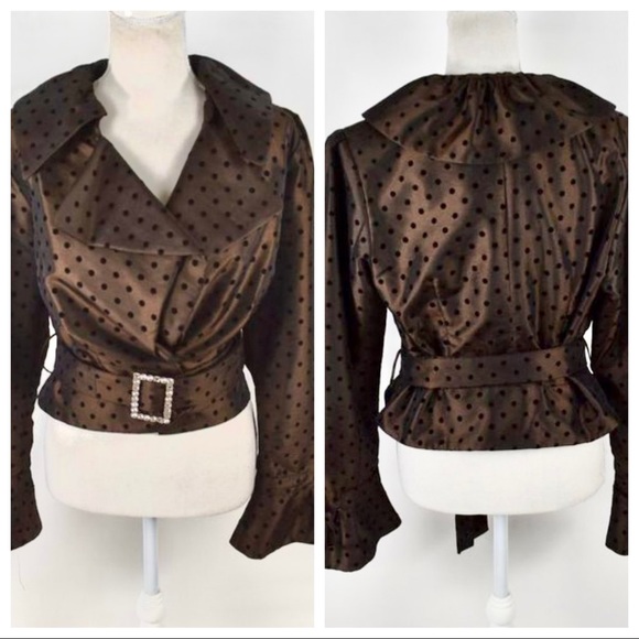 Med/L Polka Dot Shimmer Belted Moto Crop Jacket - Picture 1 of 16